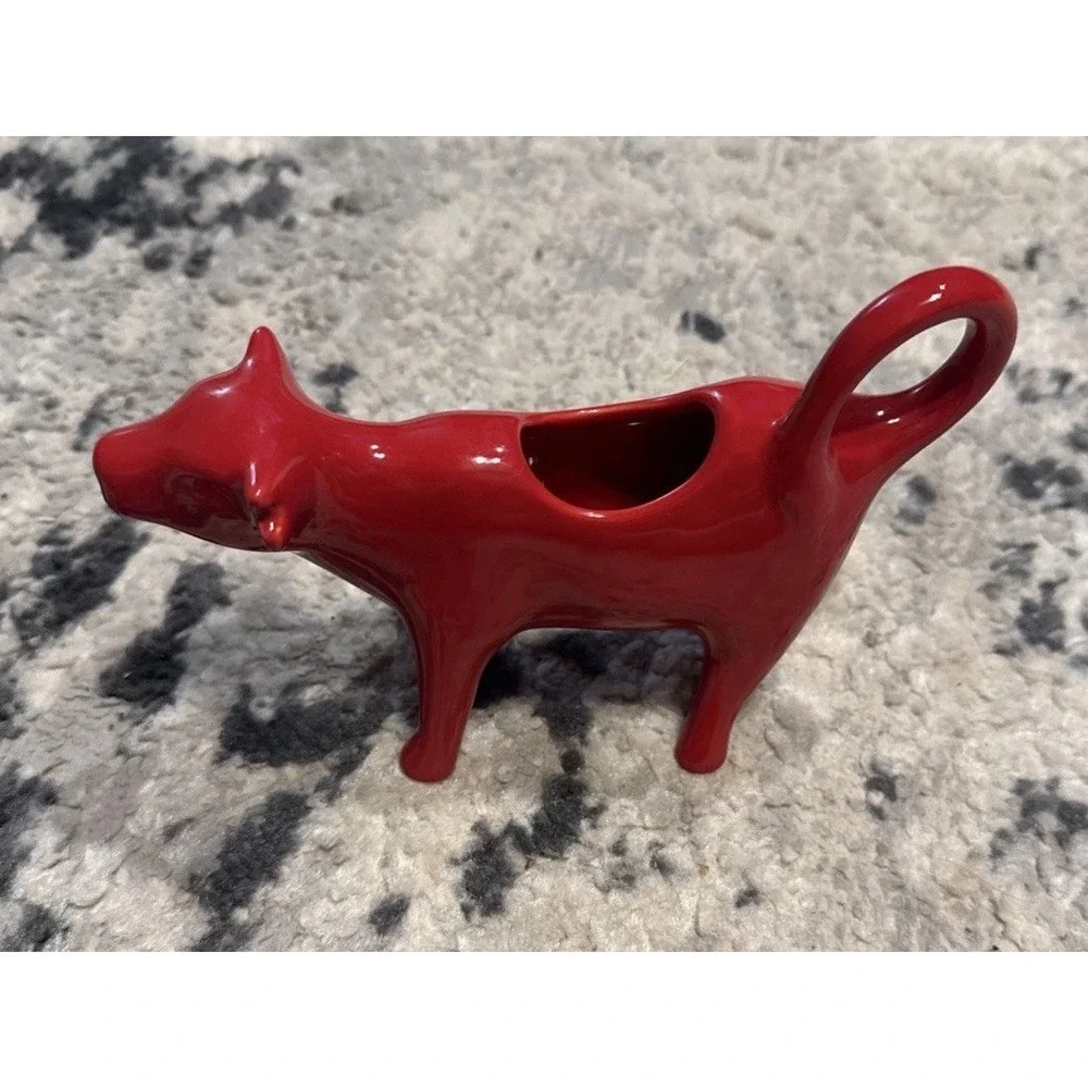 Red Bull Cow Creamer Stoneware Country Farm Kitchen Cottage Ranch